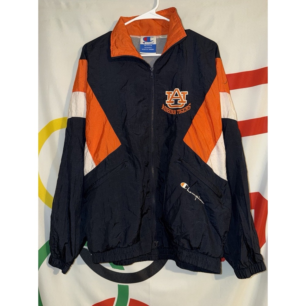 Vintage Champion Auburn Tigers Windbreaker Jacket Medium Football 90s Full Zip